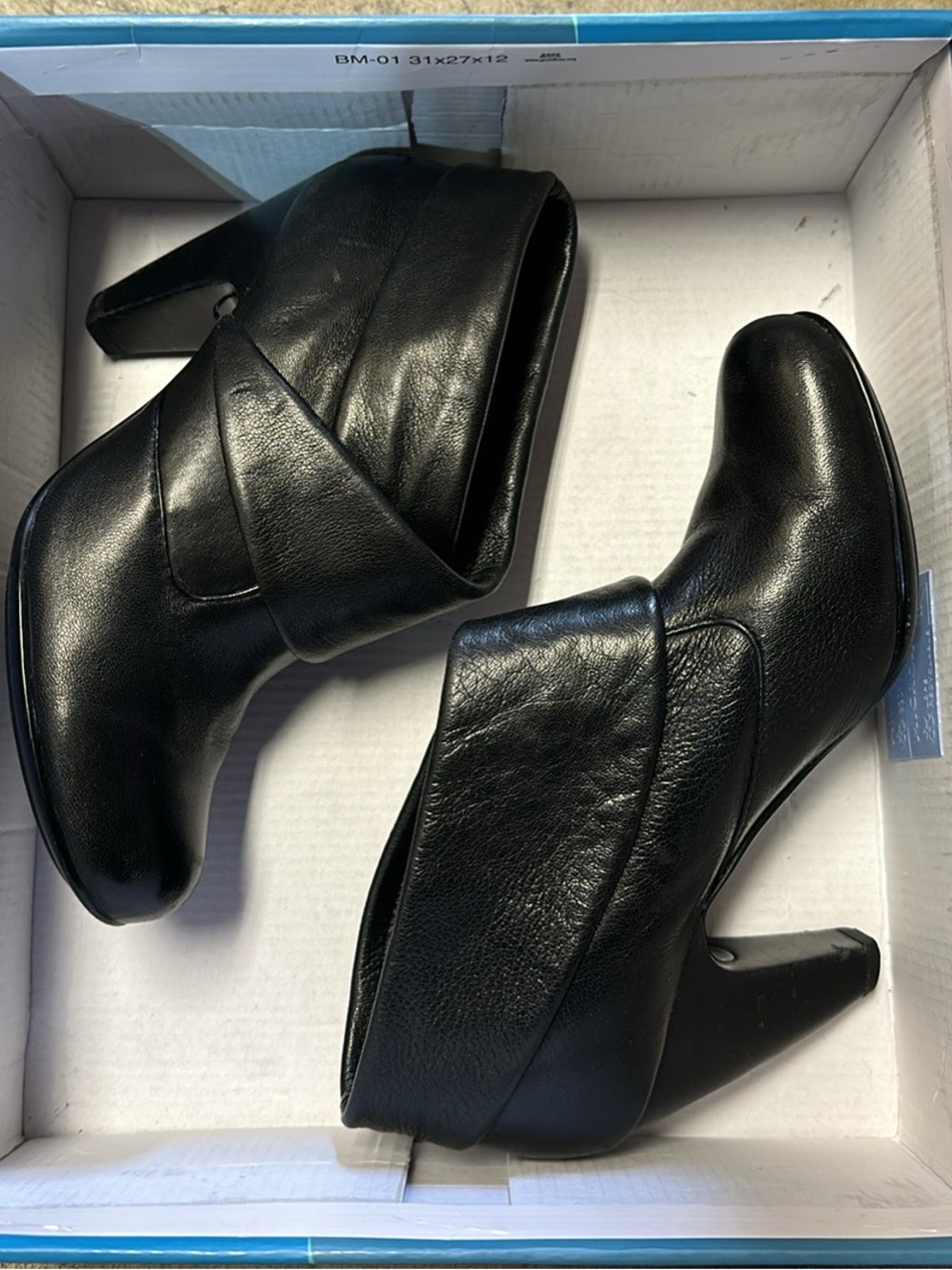 Black Leather High Heel Ankle Booties - Women's